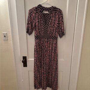 Boden Pink and Black Printed Midi Dress